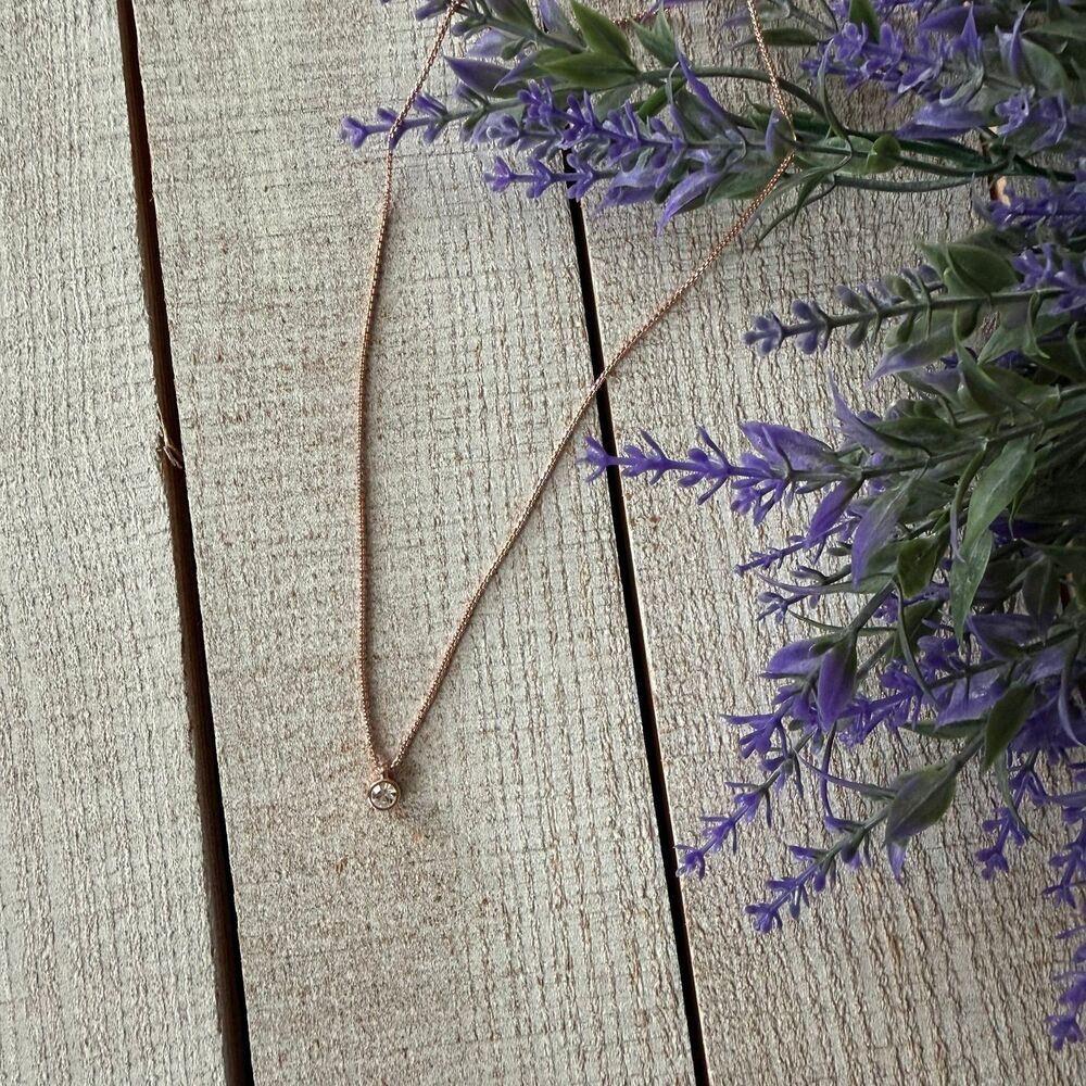 Boutique Rose Gold Bezel-Set Round Solitaire Pendant Necklace